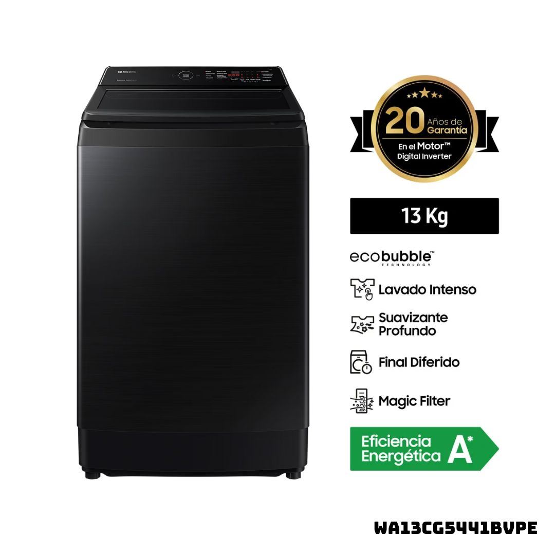 LAVADORA SAMSUNG ECOBUBBLE 13 KG CARGA SUPERIOR NEGRO - WA13CG5441BVPE